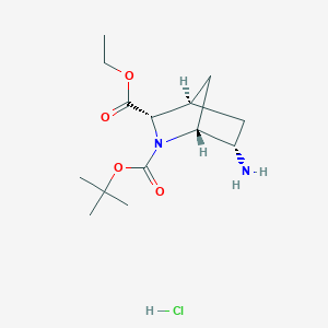 molecular formula C14H25ClN2O4 B2651746 rac-2-tert-butyl3-ethyl(1R,3S,4R,6S)-6-amino-2-azabicyclo[2.2.1]heptane-2,3-dicarboxylatehydrochloride CAS No. 2411179-05-8