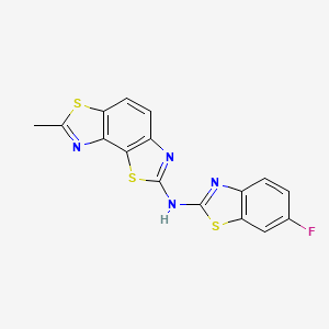 molecular formula C16H9FN4S3 B2651874 N-(6-fluoro-1,3-benzothiazol-2-yl)-11-methyl-3,10-dithia-5,12-diazatricyclo[7.3.0.0^{2,6}]dodeca-1(9),2(6),4,7,11-pentaen-4-amine CAS No. 862976-26-9