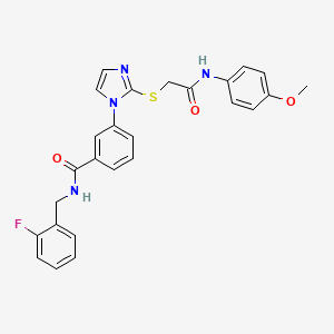 molecular formula C26H23FN4O3S B2651947 N-[(2-fluorophenyl)methyl]-3-[2-({[(4-methoxyphenyl)carbamoyl]methyl}sulfanyl)-1H-imidazol-1-yl]benzamide CAS No. 1115335-98-2