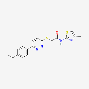 molecular formula C18H18N4OS2 B2651965 2-((6-(4-ethylphenyl)pyridazin-3-yl)thio)-N-(4-methylthiazol-2-yl)acetamide CAS No. 893982-89-3