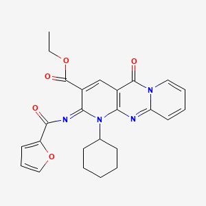 molecular formula C25H24N4O5 B2651977 ethyl 7-cyclohexyl-6-(furan-2-carbonylimino)-2-oxo-1,7,9-triazatricyclo[8.4.0.03,8]tetradeca-3(8),4,9,11,13-pentaene-5-carboxylate CAS No. 534579-58-3
