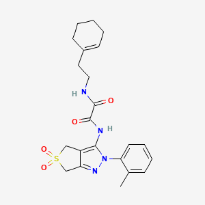 molecular formula C22H26N4O4S B2652112 N'-[2-(cyclohex-1-en-1-yl)ethyl]-N-[2-(2-methylphenyl)-5,5-dioxo-2H,4H,6H-5lambda6-thieno[3,4-c]pyrazol-3-yl]ethanediamide CAS No. 899751-17-8