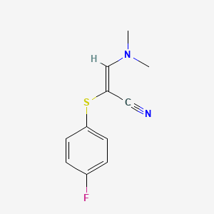 molecular formula C11H11FN2S B2652126 3-(Dimethylamino)-2-[(4-fluorophenyl)sulfanyl]prop-2-enenitrile CAS No. 1807940-43-7