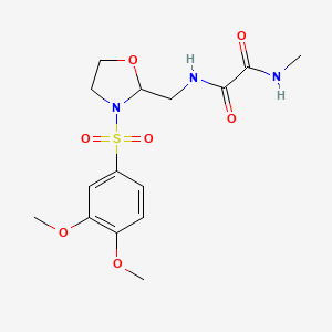 molecular formula C15H21N3O7S B2652129 N'-{[3-(3,4-dimethoxybenzenesulfonyl)-1,3-oxazolidin-2-yl]methyl}-N-methylethanediamide CAS No. 868983-32-8