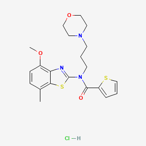 molecular formula C21H26ClN3O3S2 B2652146 N-(4-methoxy-7-methylbenzo[d]thiazol-2-yl)-N-(3-morpholinopropyl)thiophene-2-carboxamide hydrochloride CAS No. 1215651-20-9