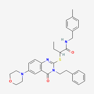 molecular formula C32H36N4O3S B2652202 N-[(4-methylphenyl)methyl]-2-{[6-(morpholin-4-yl)-4-oxo-3-(2-phenylethyl)-3,4-dihydroquinazolin-2-yl]sulfanyl}butanamide CAS No. 689760-19-8