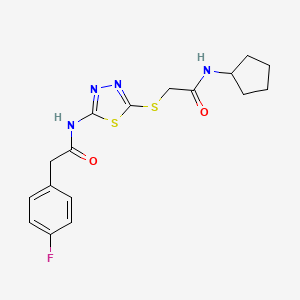 molecular formula C17H19FN4O2S2 B2652223 N-cyclopentyl-2-((5-(2-(4-fluorophenyl)acetamido)-1,3,4-thiadiazol-2-yl)thio)acetamide CAS No. 868977-31-5