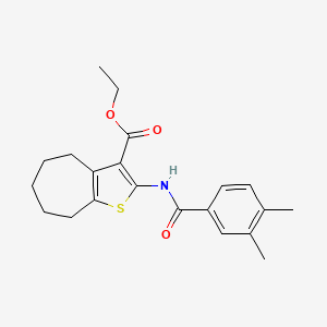 molecular formula C21H25NO3S B2652297 ETHYL 2-(3,4-DIMETHYLBENZAMIDO)-4H,5H,6H,7H,8H-CYCLOHEPTA[B]THIOPHENE-3-CARBOXYLATE CAS No. 477504-84-0