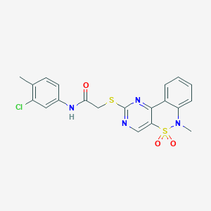 molecular formula C20H17ClN4O3S2 B2652354 N-(3-chloro-4-methylphenyl)-2-({9-methyl-8,8-dioxo-8lambda6-thia-3,5,9-triazatricyclo[8.4.0.0^{2,7}]tetradeca-1(14),2(7),3,5,10,12-hexaen-4-yl}sulfanyl)acetamide CAS No. 895102-99-5