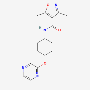 molecular formula C16H20N4O3 B2652471 3,5-dimethyl-N-((1r,4r)-4-(pyrazin-2-yloxy)cyclohexyl)isoxazole-4-carboxamide CAS No. 2034451-33-5
