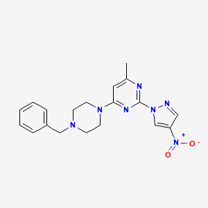 molecular formula C19H21N7O2 B2652494 4-(4-benzylpiperazin-1-yl)-6-methyl-2-(4-nitro-1H-pyrazol-1-yl)pyrimidine CAS No. 1002044-09-8