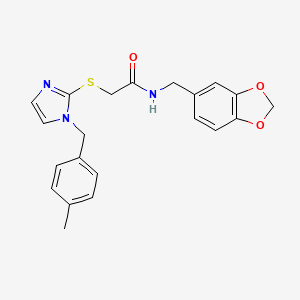 molecular formula C21H21N3O3S B2652576 N-[(2H-1,3-benzodioxol-5-yl)methyl]-2-({1-[(4-methylphenyl)methyl]-1H-imidazol-2-yl}sulfanyl)acetamide CAS No. 869346-42-9