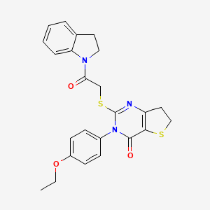 molecular formula C24H23N3O3S2 B2652702 2-{[2-(2,3-dihydro-1H-indol-1-yl)-2-oxoethyl]sulfanyl}-3-(4-ethoxyphenyl)-3H,4H,6H,7H-thieno[3,2-d]pyrimidin-4-one CAS No. 362501-94-8