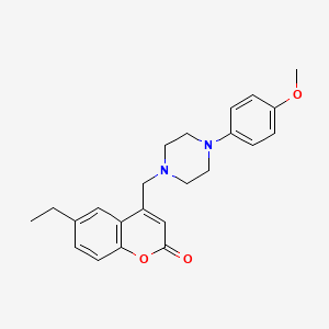 molecular formula C23H26N2O3 B2652704 6-ethyl-4-{[4-(4-methoxyphenyl)piperazin-1-yl]methyl}-2H-chromen-2-one CAS No. 850827-57-5
