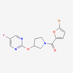 molecular formula C13H11BrFN3O3 B2652724 (5-Bromofuran-2-yl)(3-((5-fluoropyrimidin-2-yl)oxy)pyrrolidin-1-yl)methanone CAS No. 2034326-68-4