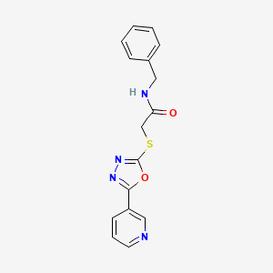 molecular formula C16H14N4O2S B2652745 N-benzyl-2-((5-(pyridin-3-yl)-1,3,4-oxadiazol-2-yl)thio)acetamide CAS No. 332385-14-5