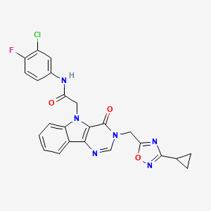 molecular formula C24H18ClFN6O3 B2652747 N-(3-chloro-4-fluorophenyl)-2-{3-[(3-cyclopropyl-1,2,4-oxadiazol-5-yl)methyl]-4-oxo-3H,4H,5H-pyrimido[5,4-b]indol-5-yl}acetamide CAS No. 1111974-65-2