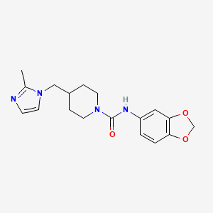 molecular formula C18H22N4O3 B2652753 N-(benzo[d][1,3]dioxol-5-yl)-4-((2-methyl-1H-imidazol-1-yl)methyl)piperidine-1-carboxamide CAS No. 1396802-83-7