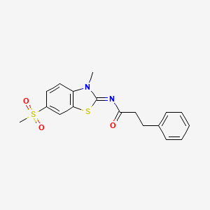 molecular formula C18H18N2O3S2 B2652774 N-[(2Z)-6-methanesulfonyl-3-methyl-2,3-dihydro-1,3-benzothiazol-2-ylidene]-3-phenylpropanamide CAS No. 683238-12-2