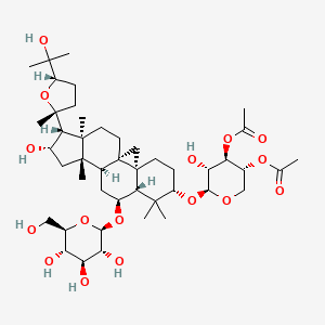 molecular formula C45H72O16 B2652812 [(3R,4R,5R,6S)-4-acetyloxy-5-hydroxy-6-[[(1S,3R,6S,8R,9S,11S,12S,14S,15R,16R)-14-hydroxy-15-[(2R,5S)-5-(2-hydroxypropan-2-yl)-2-methyloxolan-2-yl]-7,7,12,16-tetramethyl-9-[(2R,3R,4S,5S,6R)-3,4,5-trihydroxy-6-(hydroxymethyl)oxan-2-yl]oxy-6-pentacyclo[9.7.0.01,3.03,8.012,16]octadecanyl]oxy]oxan-3-yl] acetate CAS No. 1324005-51-7
