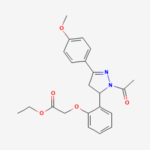 molecular formula C22H24N2O5 B2652834 乙酸 2-[2-[2-乙酰-5-(4-甲氧基苯基)-3,4-二氢吡唑-3-基]苯氧基]乙酸酯 CAS No. 868212-13-9