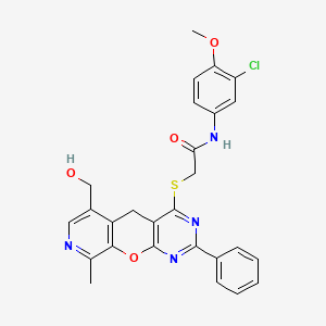N-(3-chloro-4-methoxyphenyl)-2-((6-(hydroxymethyl)-9-methyl-2-phenyl-5H-pyrido[4',3':5,6]pyrano[2,3-d]pyrimidin-4-yl)thio)acetamide