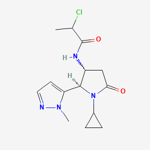 molecular formula C14H19ClN4O2 B2652872 2-Chloro-N-[(2R,3R)-1-cyclopropyl-2-(2-methylpyrazol-3-yl)-5-oxopyrrolidin-3-yl]propanamide CAS No. 2411183-26-9