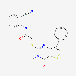 molecular formula C22H16N4O2S2 B2652874 N-(2-cyanophenyl)-2-({3-methyl-4-oxo-7-phenyl-3H,4H-thieno[3,2-d]pyrimidin-2-yl}sulfanyl)acetamide CAS No. 1105249-05-5
