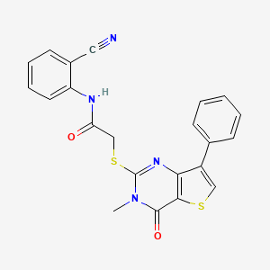 molecular formula C22H16N4O2S2 B2652874 N-(2-cyanophenyl)-2-[(3-methyl-4-oxo-7-phenyl-3,4-dihydrothieno[3,2-d]pyrimidin-2-yl)sulfanyl]acetamide CAS No. 1105249-05-5