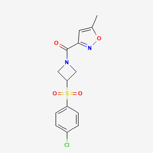 molecular formula C14H13ClN2O4S B2652886 (3-((4-Chlorophenyl)sulfonyl)azetidin-1-yl)(5-methylisoxazol-3-yl)methanone CAS No. 1797887-37-6
