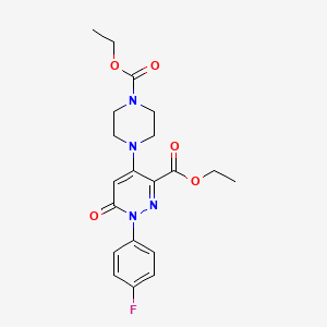 molecular formula C20H23FN4O5 B2652887 Ethyl 4-(4-(ethoxycarbonyl)piperazin-1-yl)-1-(4-fluorophenyl)-6-oxo-1,6-dihydropyridazine-3-carboxylate CAS No. 922121-75-3