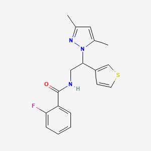 molecular formula C18H18FN3OS B2652890 N-(2-(3,5-dimethyl-1H-pyrazol-1-yl)-2-(thiophen-3-yl)ethyl)-2-fluorobenzamide CAS No. 2034491-99-9