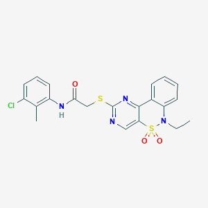 molecular formula C21H19ClN4O3S2 B2652891 N-(3-chloro-2-methylphenyl)-2-((6-ethyl-5,5-dioxido-6H-benzo[c]pyrimido[4,5-e][1,2]thiazin-2-yl)thio)acetamide CAS No. 1111433-79-4