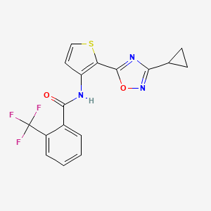 molecular formula C17H12F3N3O2S B2652895 N-[2-(3-cyclopropyl-1,2,4-oxadiazol-5-yl)thiophen-3-yl]-2-(trifluoromethyl)benzamide CAS No. 1795410-91-1