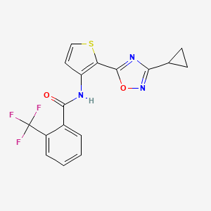molecular formula C17H12F3N3O2S B2652895 N-(2-(3-cyclopropyl-1,2,4-oxadiazol-5-yl)thiophen-3-yl)-2-(trifluoromethyl)benzamide CAS No. 1795410-91-1