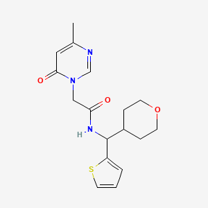 molecular formula C17H21N3O3S B2652949 2-(4-methyl-6-oxopyrimidin-1(6H)-yl)-N-((tetrahydro-2H-pyran-4-yl)(thiophen-2-yl)methyl)acetamide CAS No. 2192745-45-0