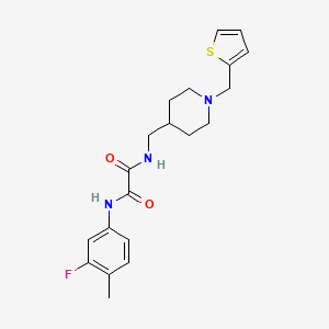 molecular formula C20H24FN3O2S B2652951 N1-(3-fluoro-4-methylphenyl)-N2-((1-(thiophen-2-ylmethyl)piperidin-4-yl)methyl)oxalamide CAS No. 952981-61-2