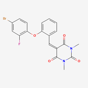 molecular formula C19H14BrFN2O4 B2652952 5-{[2-(4-Bromo-2-fluorophenoxy)phenyl]methylidene}-1,3-dimethyl-1,3-diazinane-2,4,6-trione CAS No. 477856-98-7