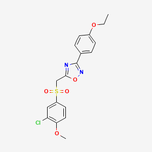 molecular formula C18H17ClN2O5S B2652955 5-(((3-Chloro-4-methoxyphenyl)sulfonyl)methyl)-3-(4-ethoxyphenyl)-1,2,4-oxadiazole CAS No. 1105224-47-2