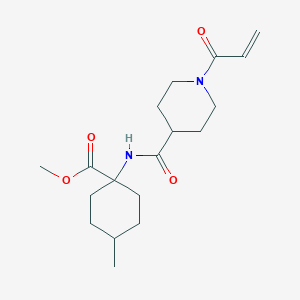 molecular formula C18H28N2O4 B2652967 methyl (1r,4r)-4-methyl-1-[1-(prop-2-enoyl)piperidine-4-amido]cyclohexane-1-carboxylate CAS No. 2361596-33-8