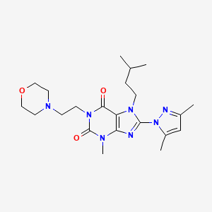 molecular formula C22H33N7O3 B2652968 8-(3,5-dimethyl-1H-pyrazol-1-yl)-7-isopentyl-3-methyl-1-(2-morpholinoethyl)-1H-purine-2,6(3H,7H)-dione CAS No. 1014029-73-2