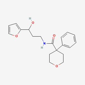 molecular formula C19H23NO4 B2652985 N-(3-(furan-2-yl)-3-hydroxypropyl)-4-phenyltetrahydro-2H-pyran-4-carboxamide CAS No. 1421523-86-5