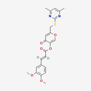 (E)-6-(((4,6-dimethylpyrimidin-2-yl)thio)methyl)-4-oxo-4H-pyran-3-yl 3-(3,4-dimethoxyphenyl)acrylate
