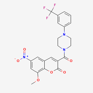 molecular formula C22H18F3N3O6 B2653012 8-methoxy-6-nitro-3-{4-[3-(trifluoromethyl)phenyl]piperazine-1-carbonyl}-2H-chromen-2-one CAS No. 825599-89-1