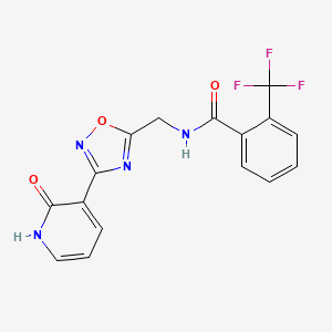 molecular formula C16H11F3N4O3 B2653022 N-((3-(2-oxo-1,2-dihydropyridin-3-yl)-1,2,4-oxadiazol-5-yl)methyl)-2-(trifluoromethyl)benzamide CAS No. 1903518-88-6