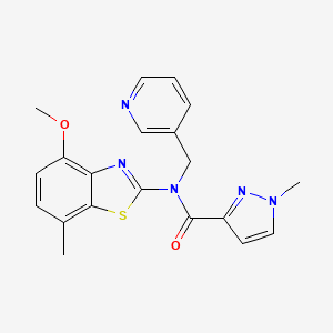 molecular formula C20H19N5O2S B2653050 N-(4-methoxy-7-methyl-1,3-benzothiazol-2-yl)-1-methyl-N-[(pyridin-3-yl)methyl]-1H-pyrazole-3-carboxamide CAS No. 1209853-54-2