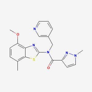 molecular formula C20H19N5O2S B2653050 N-(4-methoxy-7-methylbenzo[d]thiazol-2-yl)-1-methyl-N-(pyridin-3-ylmethyl)-1H-pyrazole-3-carboxamide CAS No. 1209853-54-2