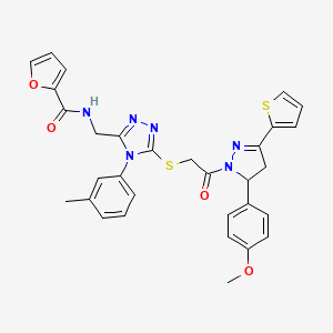 N-[[5-[2-[3-(4-methoxyphenyl)-5-thiophen-2-yl-3,4-dihydropyrazol-2-yl]-2-oxoethyl]sulfanyl-4-(3-methylphenyl)-1,2,4-triazol-3-yl]methyl]furan-2-carboxamide