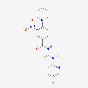 molecular formula C18H18ClN5O3S B2653068 N-((5-Chloropyridin-2-yl)carbamothioyl)-3-nitro-4-(piperidin-1-yl)benzamide CAS No. 838810-96-1
