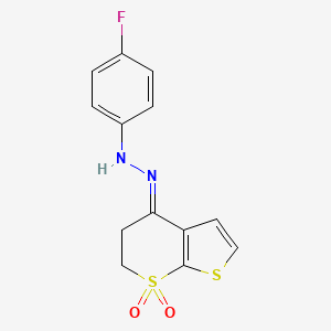 N-[(E)-(7,7-dioxo-5,6-dihydrothieno[2,3-b]thiopyran-4-ylidene)amino]-4-fluoroaniline